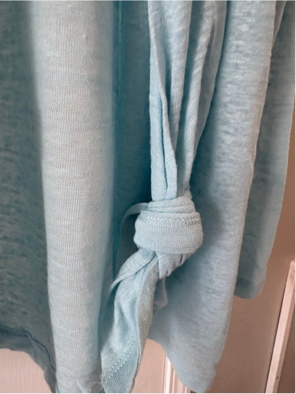J. Jill 100% Linen Open Front Cardigan Sweater XL Aqua Blue Tie Hem Light - Picture 3 of 11